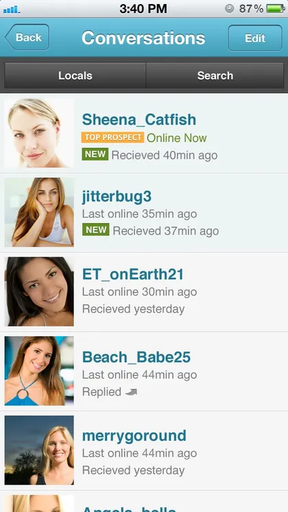 The 2013 Conversations screen: a list of messages with member photos.