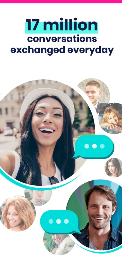 January 2020 App Store screenshot: 17 million conversations exchanged everyday, with circle cropped photos.