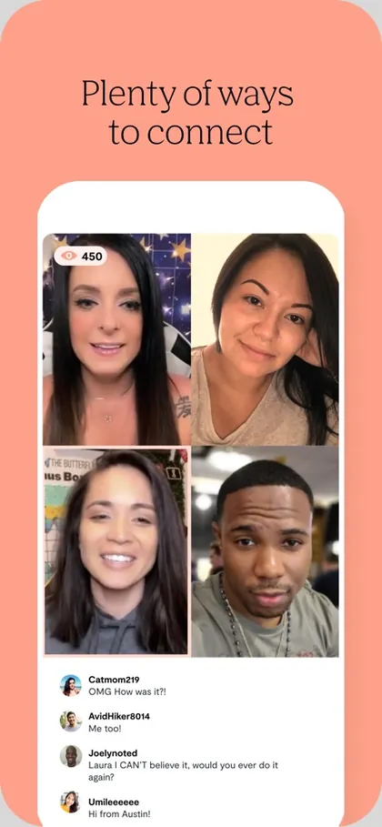 October 2022 App Store screenshot: Plenty of ways to connect, a grid of video tiles.