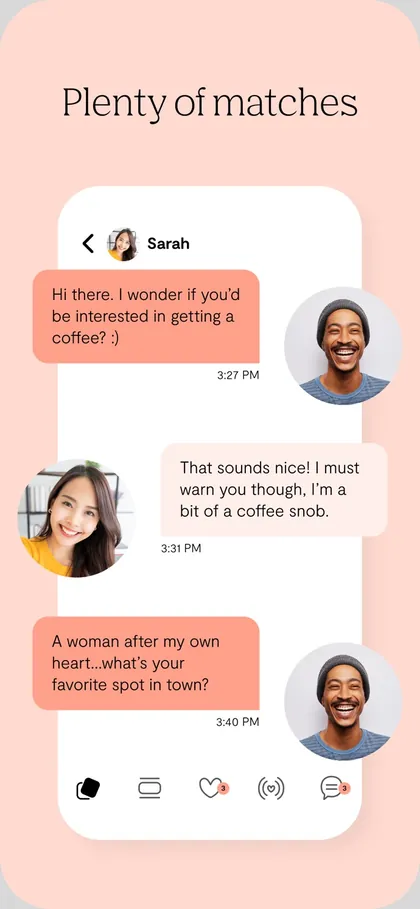 October 2023 App Store screenshot: Plenty of matches, a chat.